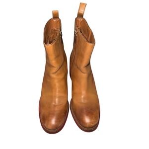 Vince Camuto Womens Cognac Leather Block Heel Ankle‎ Boots Size 8.5M Brown Zip